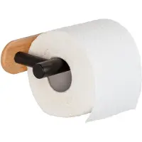Wenko Toilettenpapierhalter "Turbo-Loc Orea Bamboo", schwarz (schwarz, natur), B:16cm H:4,5cm L:8cm, Edelstahl, Massivholz, Toilettenpapierhalter, Toilettenpapierhalter, Befestigen ohne bohren