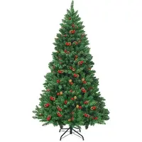 Costway 195cm LED Künstlicher Weihnachtsbaum, Tannenbaum mit Metallständer, Christbaum PVC Nadeln, Kunstbaum Weihnachten Klappsystem, grün