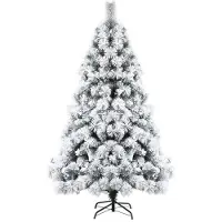 Costway 210cm Künstlicher Weihnachtsbaum mit Schnee, Bleistift Tannenbaum mit 1108 Spitzen PVC Nadeln & Metallständer Christbaum Kunstbaum Weihnachten