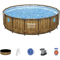 Bestway Power Steel Swim Vista Series Wood Ø 488 X 122 Cm Stahl Runder Aufstellpool Blau 19480 Liters Blau 19480 Liters