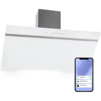 Klarstein Dunstabzugshaube 90 cm Umluft/Abluft, Dunstabzugshaube Weiß mit Spühlmaschinenfestem Filter, Dunstabzug Schräg mit 514m³/h Luftstrom, Abzugshaube 90 cm Breit, Wandhauben mit Wi-Fi & LEDs