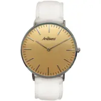 Arabians Klassische Quarz Uhr 38mm Golden Weiß Lederarmband Edelstahl Gehäuse