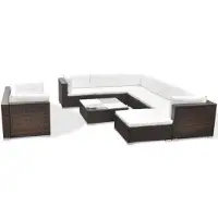 vidaXL 10-tlg. Garten-Lounge-Set mit Auflagen Poly Rattan Braun