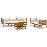 vidaXL 6-tlg. Garten-Lounge-Set mit Creme Kissen Massivholz Akazie