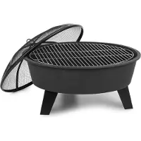 Blumfeldt 2-in-1 Feuerschale - Feuerschale für den Garten mit Edelstahl-Grillrost, Feuerschalen FireView Concept, Funkenschutz, Trageringe, Schürhaken & Grillrost, Stil: Nolana, schwarz