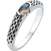 KUZZOI Silberring "Ring Herren Bandring Labradorite Vintage 925 Silber" Gr. 60, silber, Fingerringe, Herren, 60, Silber 925 (Sterlingsilber), Silberring