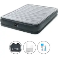 Intex Luftbett - 2 Personen - 152 x 203 x 33 cm - Grau - Mit eingebauter Pumpe + Spannbettlaken Weiß + Reperaturset