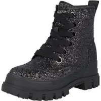 Buffalo Schnürboots "ASPHA LACEUP HI", Damen, Gr. 41, Synthetik Textil, schwarz, Schuhe Schnürboots, Plateauboots, Schnürstiefelette mit stylischem Glitterbesatz