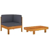 vidaXL 2-tlg. Garten-Lounge-Set mit Dunkelgrauen Kissen Akazienholz