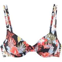 s.Oliver Bügel-Bikini-Top "Marika", Damen, Gr. 38, Cup C, schwarz (schwarz, bedruckt), Microfaser, Microfaser, Polyamid, bedruckt, floral, Bikini-Oberteile Bügel-Bikini-Top, mit kleinen Zierringen