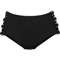 LASCANA Highwaist-Bikini-Hose "Italy", Damen, Gr. 38, N-Gr, schwarz, Microfaser, Microfaser, Polyamid, unifarben, Badehosen Highwaist-Bikini-Hose, Goldfarbene Zierringe