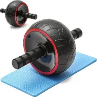 VERK Rutschfester Bauchtrainer Einrad mit 19 cm Rad und Knieschutzmatte Schwarz-Rot