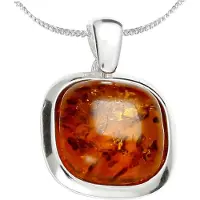 Ostsee-Schmuck Kette mit Anhänger - Classic 14x14 mm - Silber 925/000 - Bernstein Weiß