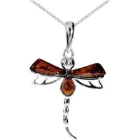 Ostsee-Schmuck Kette mit Anhänger - Libelle - Silber 925/000 - Bernstein Weiß