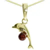 Ostsee-Schmuck Kette mit Anhänger - Delphin - Gold 333/000 - Bernstein Gelb