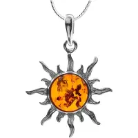 Ostsee-Schmuck Kette mit Anhänger "- Sonne 30 mm - Silber 925/000 - Bernstein" Gr. 42, silber (silber 925, silberfarben, weiß), Schmuck_Sets, Damen, 42, Silber 925 (Sterlingsilber), Kette mit Anhänger