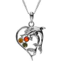 Ostsee-Schmuck Kette mit Anhänger - Delphinpaar - Silber 925/000 - Bernstein Silber