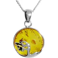 Ostsee-Schmuck Kette mit Anhänger - Windflüchter 16 mm - Silber 925/000 - Bernstein Silber