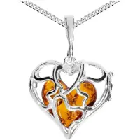 Ostsee-Schmuck Kette mit Anhänger - Herz im Herz - Silber 925/000 - Bernstein Silber