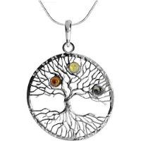 Ostsee-Schmuck Kette mit Anhänger - Lebensbaum - Silber 925/000 - Bernstein Silber