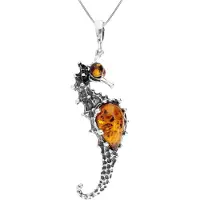 Ostsee-Schmuck Kette mit Anhänger - Seepferd - Silber 925/000 - Bernstein Silber