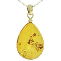 Ostsee-Schmuck Kette mit Anhänger - Tropfen flach, ca. 22 mm lang - Gold 333/000 - Bernstein Gelb