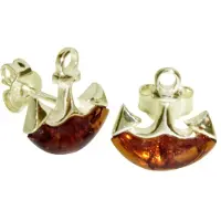 Ostsee-Schmuck Paar Ohrstecker "- Anker - Silber 925/000, vergoldet - Bernstein" Gr. 12, gold (goldfarben, gelb), Ohrringe, Damen, 12, Silber 925 (Sterlingsilber), Paar Ohrstecker