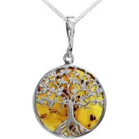 Ostsee-Schmuck Kette mit Anhänger - Lebensbaum 21 mm - Silber 925/000 - Bernstein Weiß