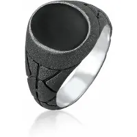 KUZZOI Siegelring "Ring Herren Siegelring Oval Emaille 925er Silber" Gr. 56, schwarz, Fingerringe, Herren, 56, ohne Stein, Silber 925 (Sterlingsilber), 11mm, Siegelring