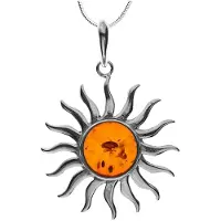 Ostsee-Schmuck Kette mit Anhänger - Sonne 31 mm - Silber 925/000 - Bernstein Silber