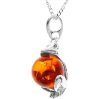 Ostsee-Schmuck Kette mit Anhänger - Frosch - Silber 925/000 - Bernstein Silber