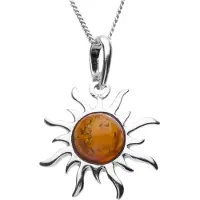 Ostsee-Schmuck Kette mit Anhänger - Sonne 25 mm - Silber 925/000 - Bernstein Silber