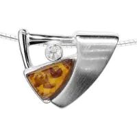 Ostsee-Schmuck Halsreif mit Anhänger - Gleiter-Sigri - Silber 925/000 - Bernstein/Zirkonia Silber
