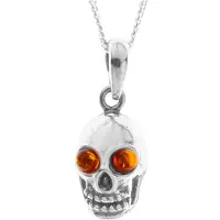Ostsee-Schmuck Kette mit Anhänger "- Totenkopf - Silber 925/000 - Bernstein" Gr. 60, silber (silber 925, silberfarben, weiß), Schmuck_Sets, Damen, 60, Silber 925 (Sterlingsilber), Kette mit Anhänger