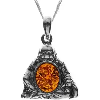 Ostsee-Schmuck Kette mit Anhänger - Buddha - Silber 925/000 - Bernstein Silber