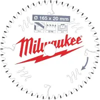 Milwaukee Kreissägeblatt 165/20 mm Z52 Flachtrapezzahn negativ Holz/Alu für Handkreissägen