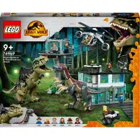 LEGO Jurassic World Giganotosaurus & Therizinosaurus Angriff Set mit Spielzeug-Hubschrauber, Garage, Spielzeugauto und 2 Dinosaurier-Figuren, Geschenk für Fans von der Jurassic Park-Reihe 76949