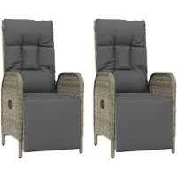 vidaXL Garten-Relaxsessel mit Kissen 2 Stk. Poly Rattan Grau