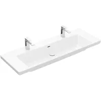 Villeroy & Boch Subway 3.0 Schrankwaschtisch, 2 Hahnlöcher, mit Überlauf, ungeschliffen, 1300x475mm, 4A70D401, Farbe: weiß-alpin