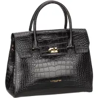 LANCASTER PARIS Handtasche, faltbar mit Verschluss, exotisches Krokoprägemuster, Schwarz