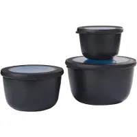Mepal Frischhaltedose Set cirqula rund, 3-teilig, hoch, Auslaufsichere Multischüsseln mit Deckel, Farbe: schwarz