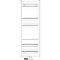LuxeBath Badheizkörper Mittelanschluss 400 x 1200 mm Weiß gebogen mit Thermostat und Anschlussgarnitur Eck Wand Weiß - Heizkörper, ohne Heizstab