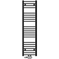 LuxeBath Badheizkörper Mittelanschluss 300 x 1400 mm Anthrazit gerade mit Thermostat Anschlussgarnitur Universal Eck- & Durchgangsform, ohne Heizstab
