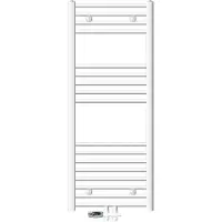 LuxeBath Badheizkörper Mittelanschluss 500 x 1200 mm Weiß gebogen mit Anschlussgarnitur für Heizkörper mit Thermostat Durchgang Boden, ohne Heizstab