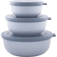 Mepal Frischhaltedose Set cirqula rund, 3-teilig, flach, Auslaufsichere Multischüsseln mit Deckel, Farbe: blau, Nordic blue