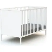 WEBABY - Babybett holz 60x120 Weiß ALBA| 124 x 64,5 x 82 cm | Holzbett 100 % massive Buche | Verstellbarer Lattenrost in 3 Höhen