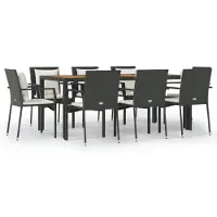 vidaXL 9-tlg. Garten-Essgruppe mit Kissen Schwarz Poly Rattan