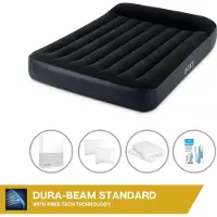 Intex Luftbett - 2 Personen - 137 x 191 x 25 cm - Blau - Mit eingebauter Pumpe, Spannbettlaken Weiß, Kopfkissen, Molton 2 in 1 Kissenbezüge en Reperaturset