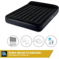 Intex Luftbett - 2 Personen - 152 x 203 x 25 cm - Blau - Mit eingebauter Pumpe, Spannbettlaken Anthrazit, Kopfkissen, Molton 2 in 1 Kissenbezüge en Reperaturset