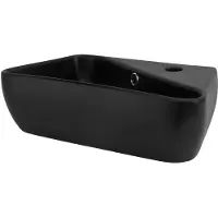 LuxeBath Waschbecken Aufsatzwaschbecken Eckig, 45x27x13 cm, Schwarz, aus Keramik, Hahnloch rechts